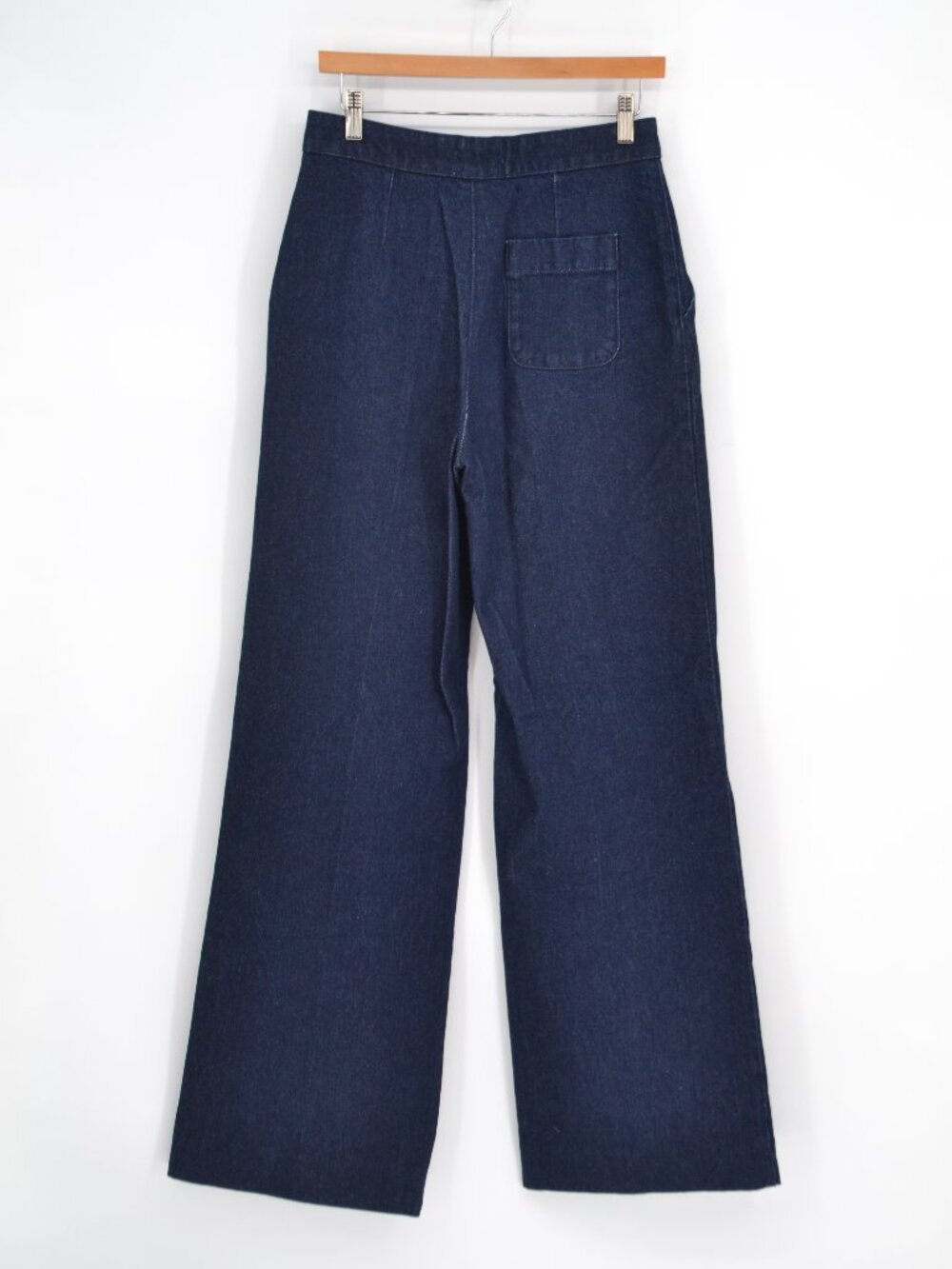 Sezane High Rise Wide Leg Navy Denim Button Front Pants Size 38 - Picture 3 of 9